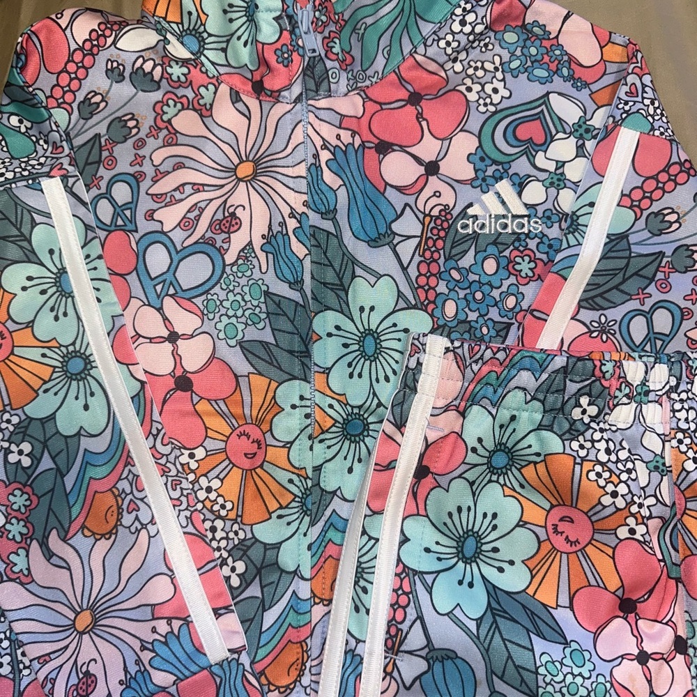 Adidas Pink and Blue Pajama Set with Floral Design - Picture 2 of 5